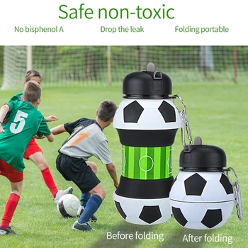 Бутилки от преместване на бутилка с вода спортове футбол сгъваеми със силикон, за да се установяват на лагер спортове туризъм
