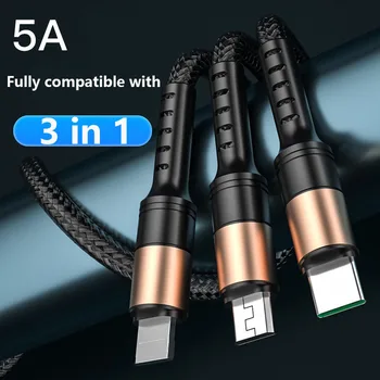 3 В 1 Тип C Micro USB Мулти Зарядно Устройство кабел Кабел Кабел за Мобилен Телефон, USB Кабел За Трансфер на Данни Xiaomi OPPO VIVO Huawei Samsung