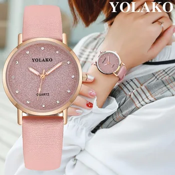 Дамски ръчен часовник Starry Sky Ежедневни Луксозни Кожени Кварцов ръчен часовник YOLAKO с каишка от страз -f - дамски часовници часовници дамски