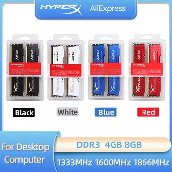 HyperX Fury Memoria DDR3 Оперативна памет 8 GB 4 GB Комплект 1333 Mhz, 1600 Mhz, 1866 Mhz DIMM Оперативна памет PC3-10600 12800 14900 Настолна памет Оперативна памет