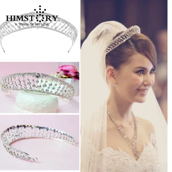 Прозрачен Кристален Сватбена Тиара За Младоженци Crown Принцеса Кралица На Конкурса За Красота Бала С Кристали Завесата Диадема Сватбен Аксесоар За Коса