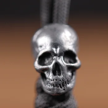 Пънк Череп Глава Скулптура от Месинг Нож Мъниста EDC Открит DIY Паракорд Тъкани Гривна Оцеляване Аксесоари Шнур за Бижута Висулка