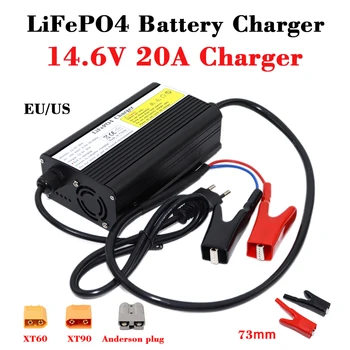 14,6 В 20A Lifepo4 Интелигентно Зарядно Устройство 100-240 4S 12 В 20A Зарядно Устройство с Висока Мощност за 12,8 На Lifepo4 Акумулаторна Батерия с Вентилатор, Алуминиев Корпус