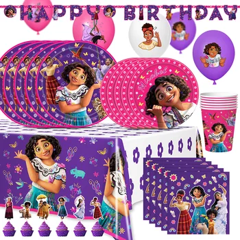 Комплект Украси за партита Encanto Включва Банер, Покривка, балони, Торта, Топперы за Кифли, на Фона на Момчета и Момичета, Encanto Mirabel