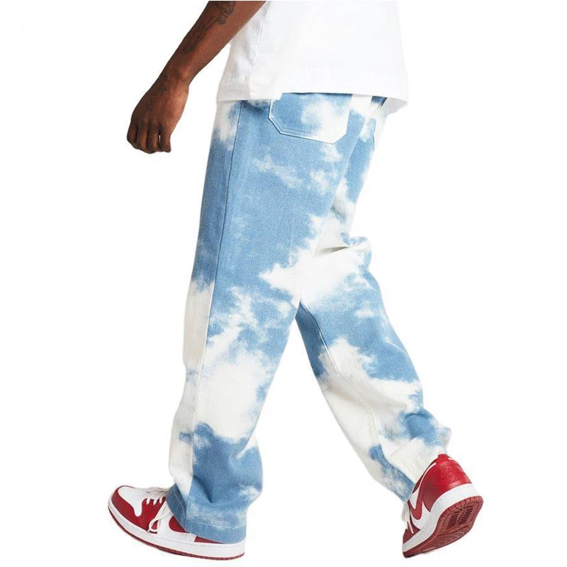 Сини мъжки Дънки с равен брой гласове, Дънкови Панталони с прав штанинами, дебнещ широки Дънки, Выстиранные меки Удобни панталони-чино в стил хип-хоп, Градинска облекло 2021